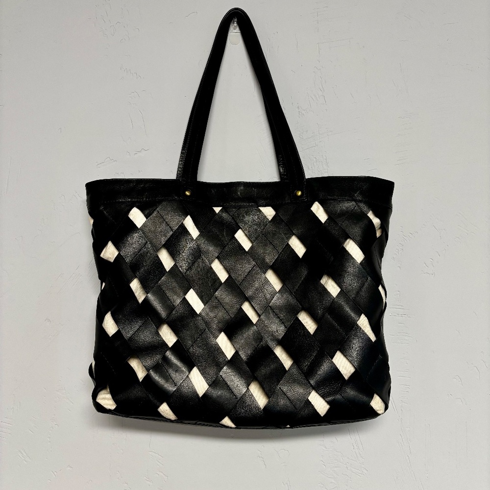 Women's Woven Leather Lattice Tote/Shoulder Bag